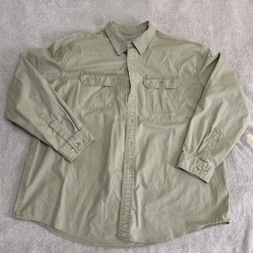 L.L. Bean Men's khaki Hiking Outdoors Shirt Size XXL Cotton Long Sleeve 2XL Nice